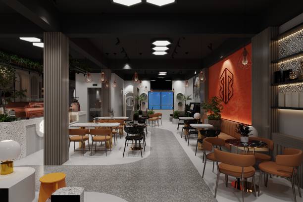 istock View of Interior of modern cafe in loft style 2157387745