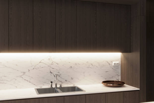 istock A kitchen with a sculptural range hood and marble backsplash 2157387993