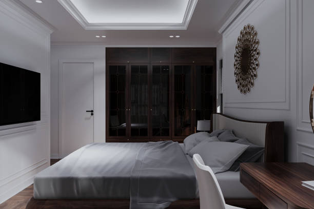 istock Big comfortable double royal bed in elegant classic interior in the bedroom 2157388183