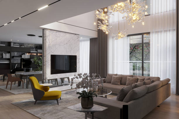 istock modern living room with modern furniture, sunlight coverage whole space. 2157388237