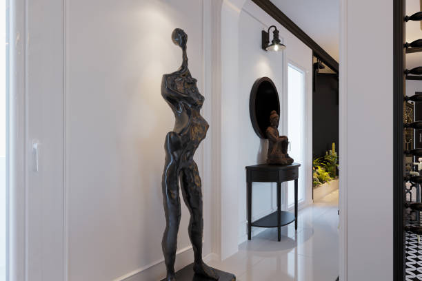Bright luxurious royal home interior with sculpture