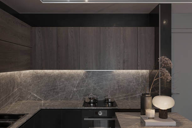 istock kitchen with dark wood cabinet and electrical stove 2157388453