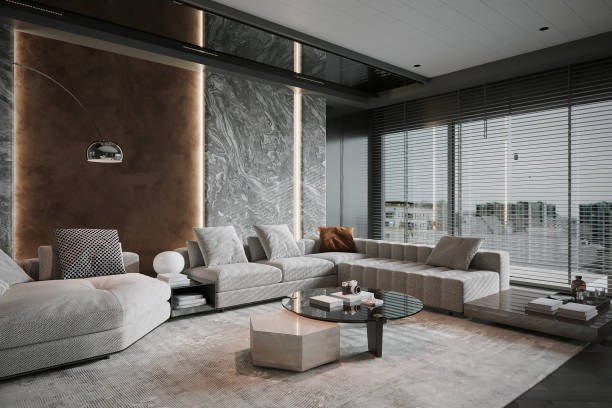 istock Contemporary lounge area with a large modular sofa. 2157389563