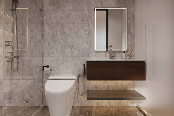 istock Abstract toilet and bathroom interior for background. 3D rendering 2157389721