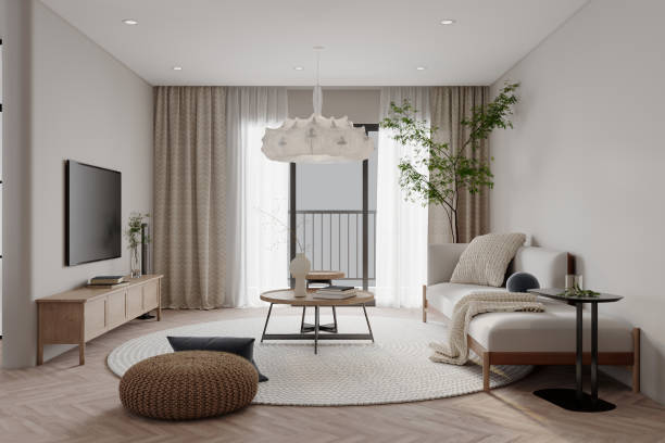 istock Chic Modern Minimalism White Living Room 2157389750
