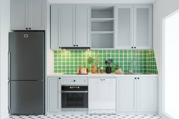 istock Modern kitchen interior with stylish white furniture 2157389822