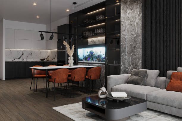 istock Interior of Combining Dining, Kitchen, and Living in Modern Style interior design 2157390107