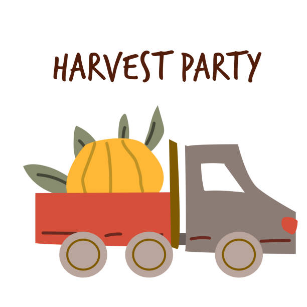 istock Autumn fall festival thanksgiving day elements background with vehicle 2157390429