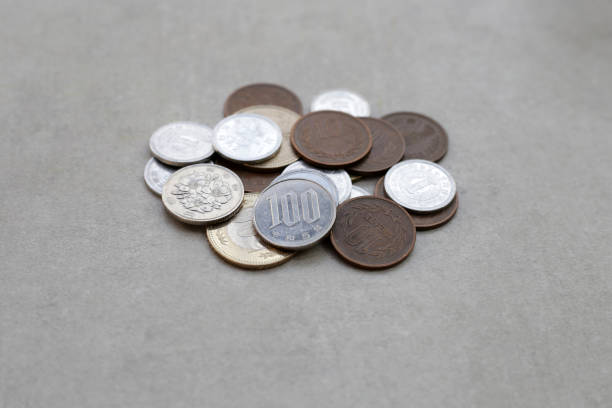 istock Japan money, Coins on grey background. 2157391713