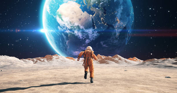istock Young Male Astronaut In Space Suit Running On Alien Planet. Planet Mars Is Visible. 2157392901