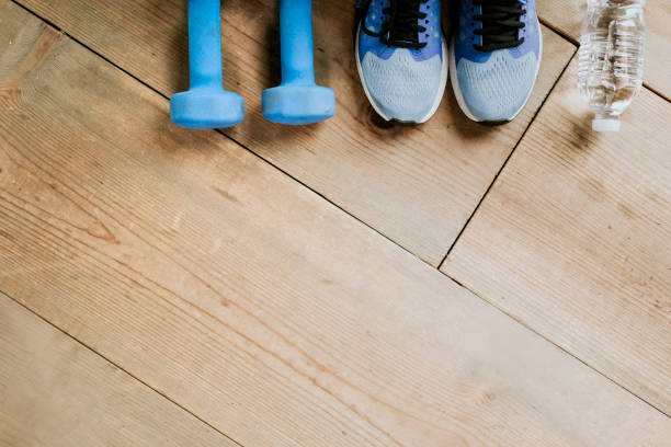 istock Fitness equipment on a wooden floor 2157393532