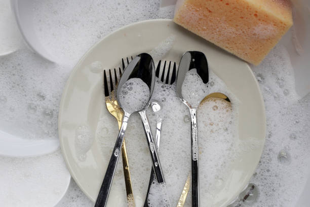 istock Dirty dishes, cleaning cooking utensils concept 2157393619