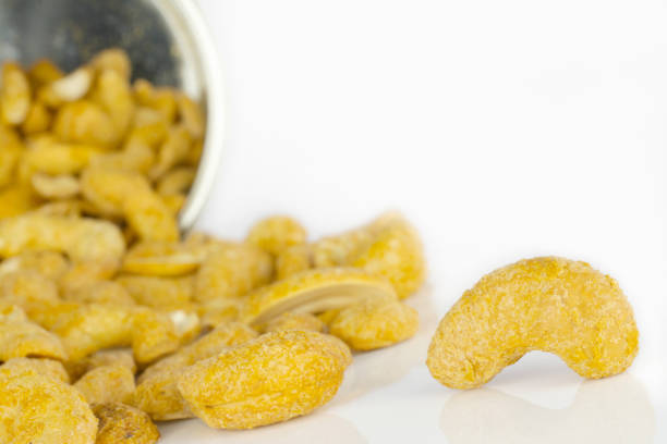 close up of opened tin of Cashew kernels