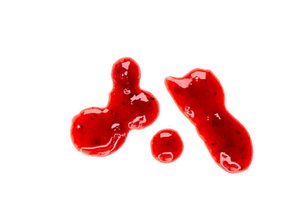 Sweet red berry jam, sauce as abstract drops stain isolated on white, transparent background