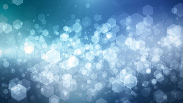 Abstract blue background with hexagonal bokeh lights, creating a dreamy and futuristic atmosphere perfect for technology and holiday themes, 3d rendering