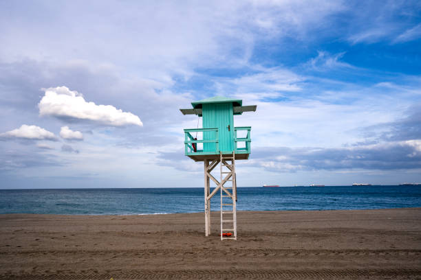 lifeguard chair on a beach at the Albanian resort of Durrës on the Adriatic coast; Durrës, Albania