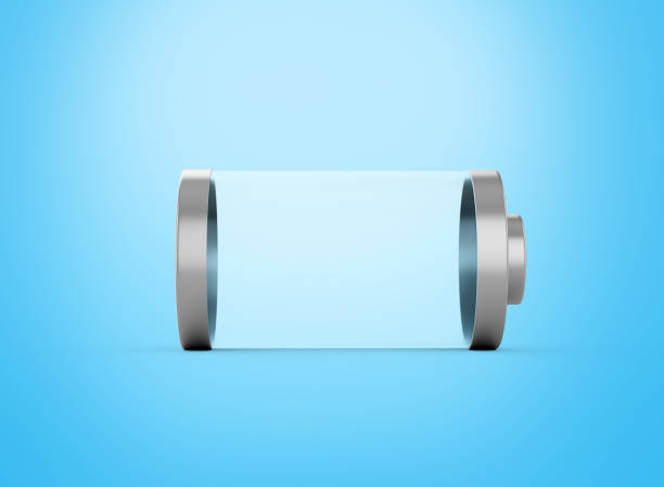 Transparent Empty Glass Battery Cell With Gray Metal Caps On Soft Blue Background 3d Illustration