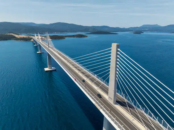 Aerial view of the impressive Peljesac Bridge in Croatia