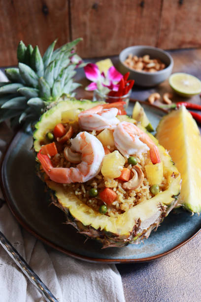 istock Pineapple fried rice with shrimps, Thai food. 2157407895