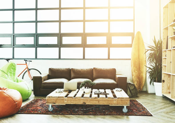 Large luxury modern bright interiors Living room mockup illustration 3D rendering image