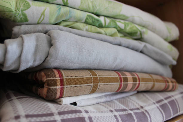istock Home Closet Shelf With Stacked Washed Bedclothes On It 2157408600