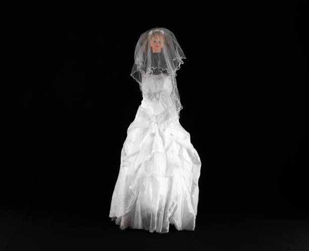 white wedding dress on a black background