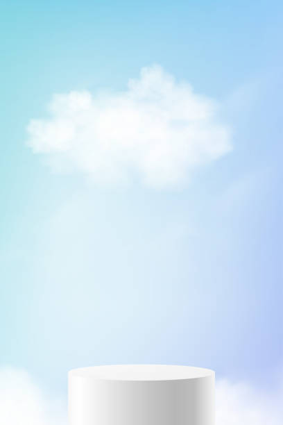 istock Sky blue,Cloud background, 3d White Podium pedestal display mockup for cosmetic product present,Vector minimal backdrop scene grey Platform,Vertical Design banner for Spring,Summer background 2157415393