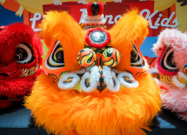 Variety colors of South Chinese Lion Mask for Lion Dance performance.