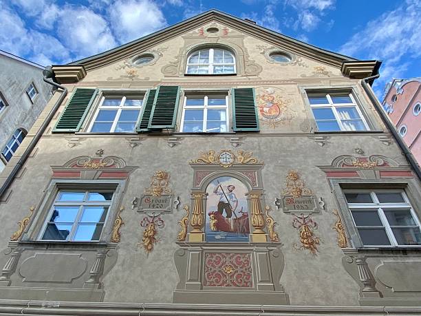 Germany - Lindau am Bodensee - ArchitectureThe facade of a building in the center of Lindau, with a fresco on its facade, typical of German architectureMai 19, 2024