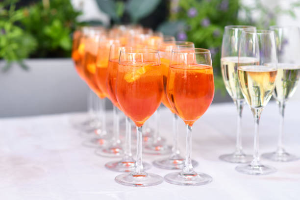istock Glasses with orange colored Spritz, a wine-based cocktail drink on table in restaurant 2157428010