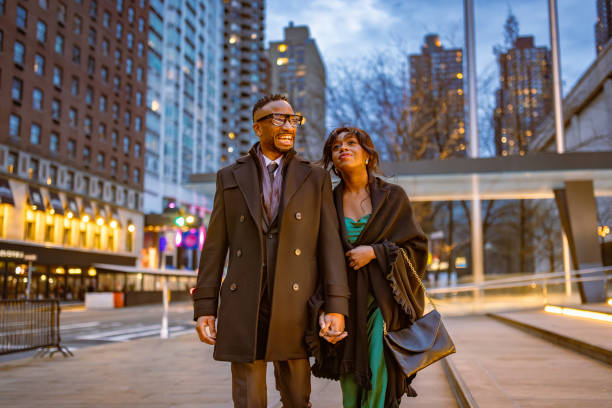 Elegant Couple Heading to Evening Opera in Manhattan