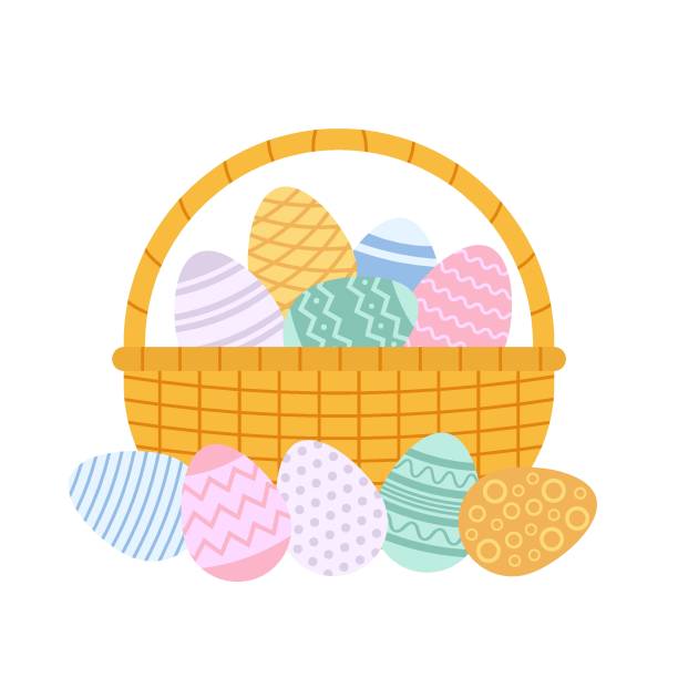 bildbanksillustrationer, clip art samt tecknat material och ikoner med easter eggs in a basket - påskägg