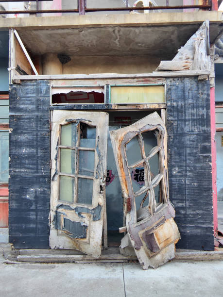 Run-down building door in Yingkou city, Liaoning, China.