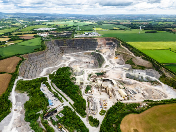 Drone view of Cornelly Quarry in Wales, UK