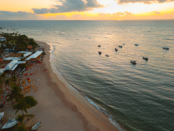 drone  view on sunset at Guarajuba beach in Bahia-Brazil