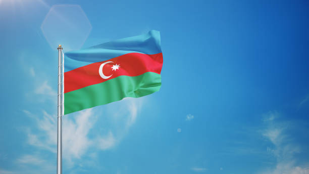 3d Render Azerbaijan Flag Waving in the Wind in Blue Sky, Concepts of Democracy and International Relations