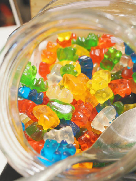 Colorful candied, gummy bears, jelly candy