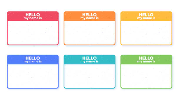hello my name is name tag introduction grunge design elements - kimlik kartı stock illustrations