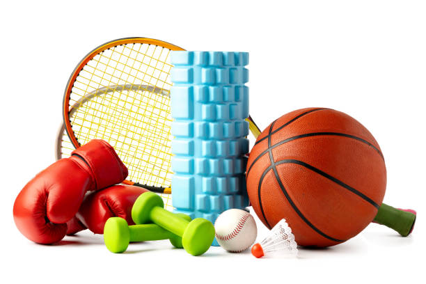 istock Assorted sports equipment isolated on white background 2157454310