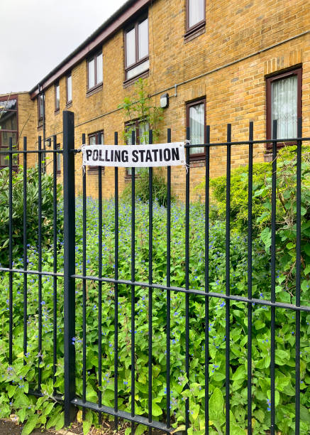 istock Polling station banner on a fence 2157460092