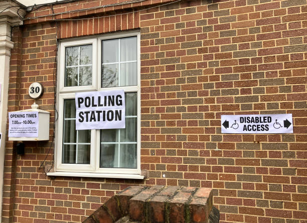 istock Polling station signs on a brick wall 2157460136