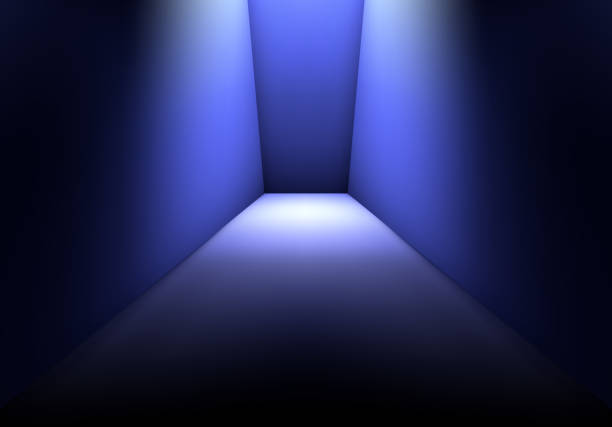 istock Dark corridor in the room with light at the end. Spooky basement or product display, concept 2157462548