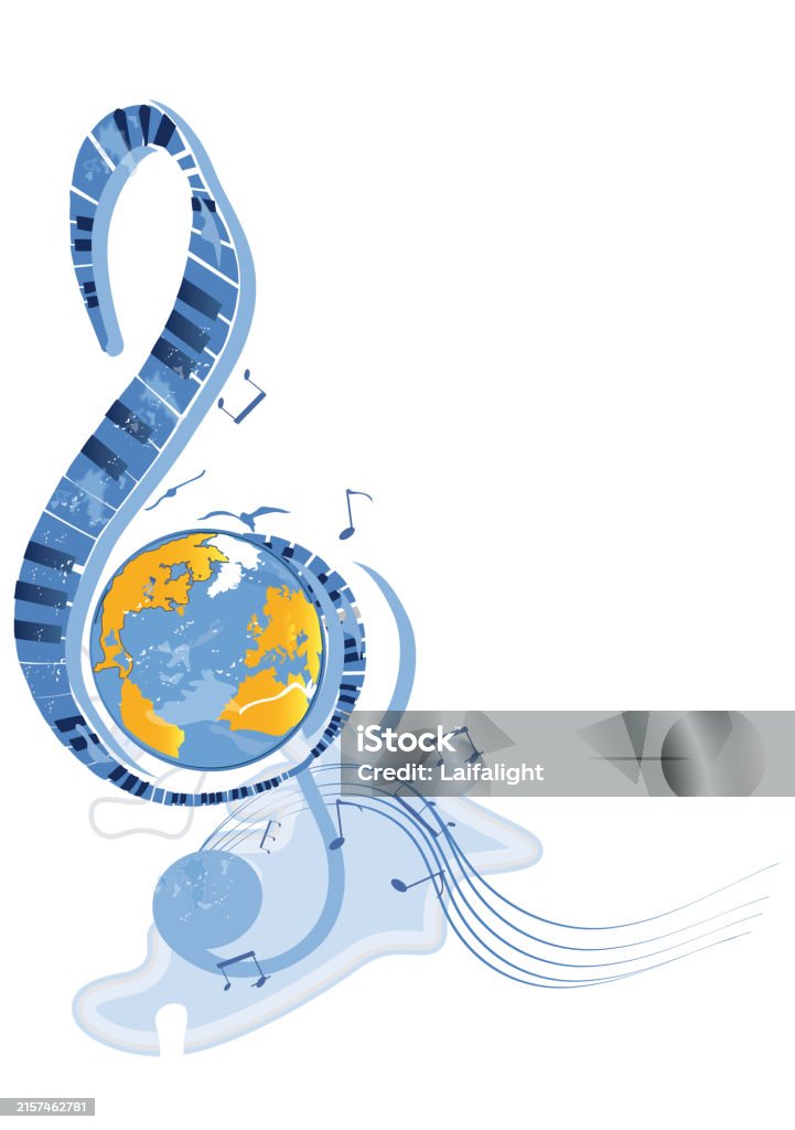 Planet Music Note Abstract Musical Design With A Treble Clef And Planet Earth Colorful ...