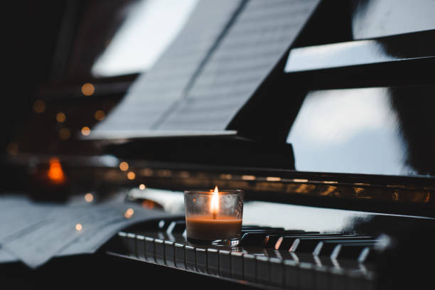 istock Piano keys with musical notes close up 2157470535