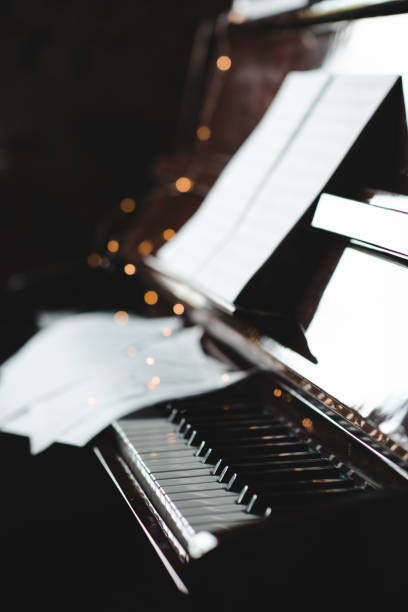 istock Piano keys with musical notes close up 2157470637