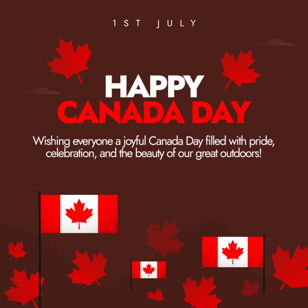 istock Canada Day. 1st July Happy Canada day celebration banner with its flag and maple leaves. The day commemorates the day three provinces Nova Scotia, New Brunswick, Canada Province became one country. Vector stock illustration 2157475434