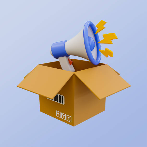 istock 3D illustration of a megaphone emerging from a cardboard box. 2157484648