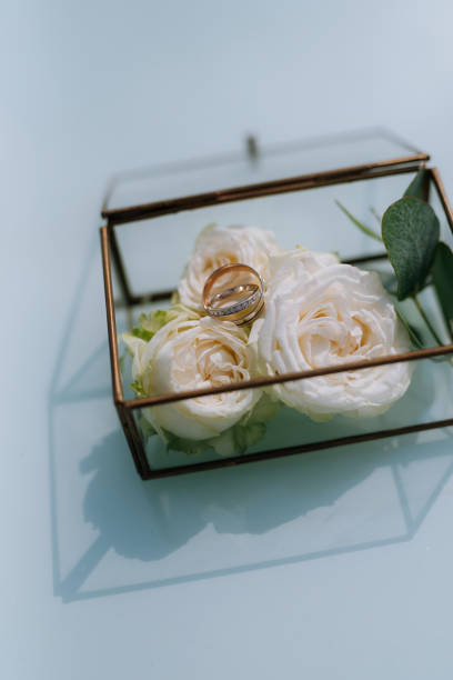 istock gold wedding rings as an attribute of a young couple's wedding 2157489386