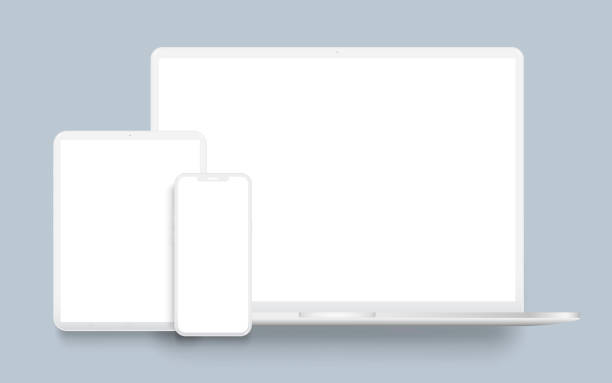 Laptop computer, tablet and mobile phone clay mockup Laptop computer, tablet pc and mobile phone clay mockup isolated. Vector illustration device mockups stock illustrations