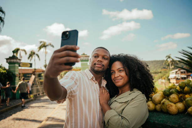 istock Couple taking selfie in tourist town 2157492293
